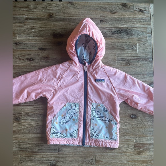 Patagonia Reversible Hooded Jacket Light Pink Owl 3T - Picture 2 of 12